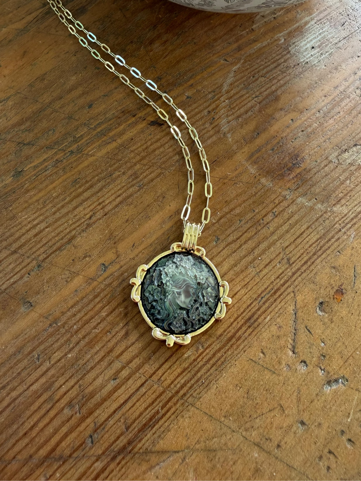 Abalone Carved Cameo 14k GF Necklace