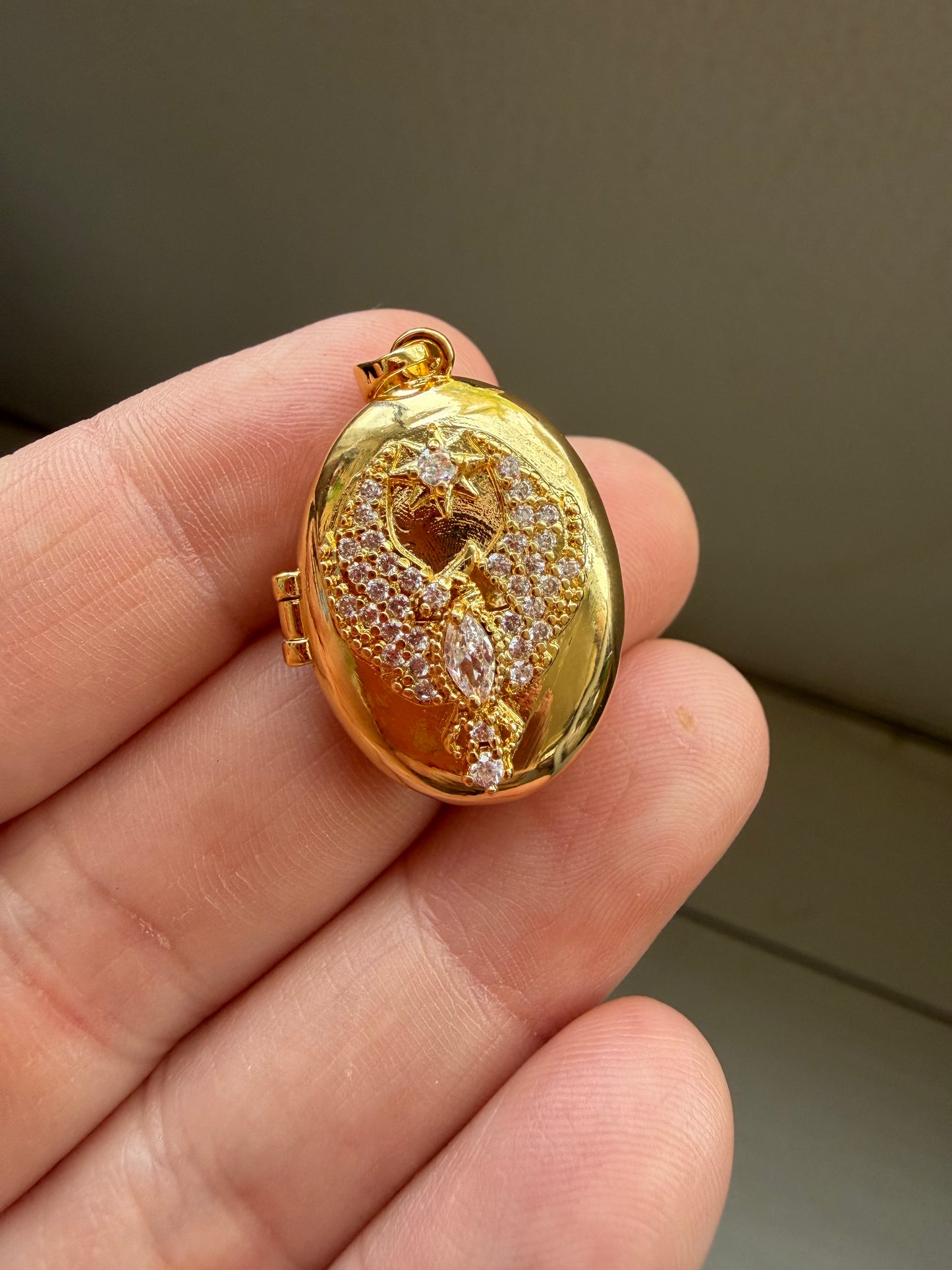 Locket with Bird Gold Filled Necklace (Cubic Zirconia)