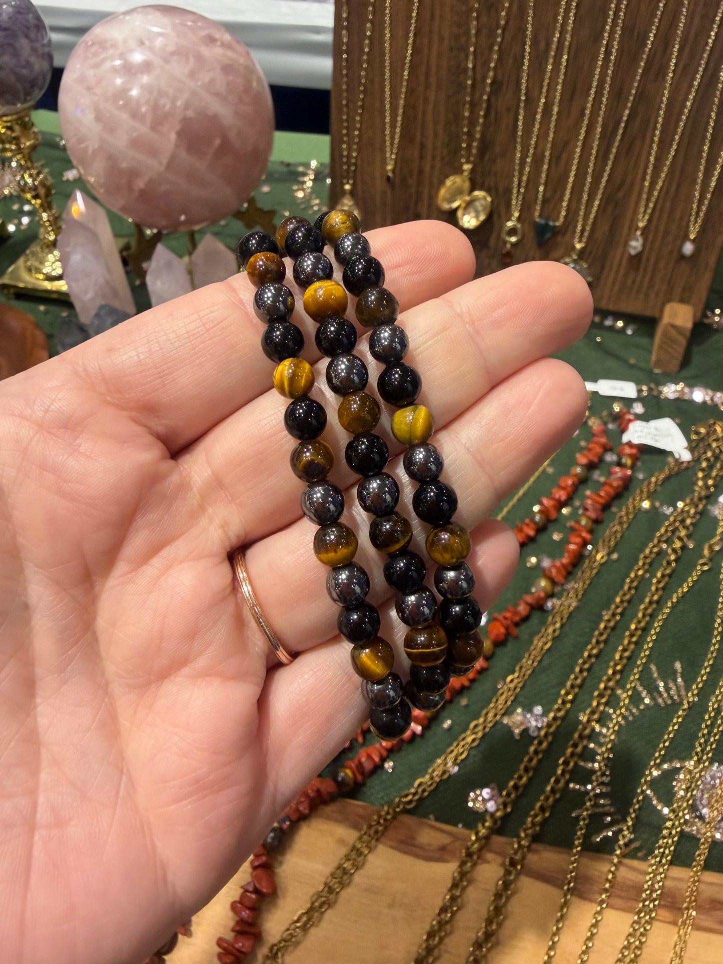 Tigers Eye, Hematite, Black Onyx Protection Bracelet 6mm