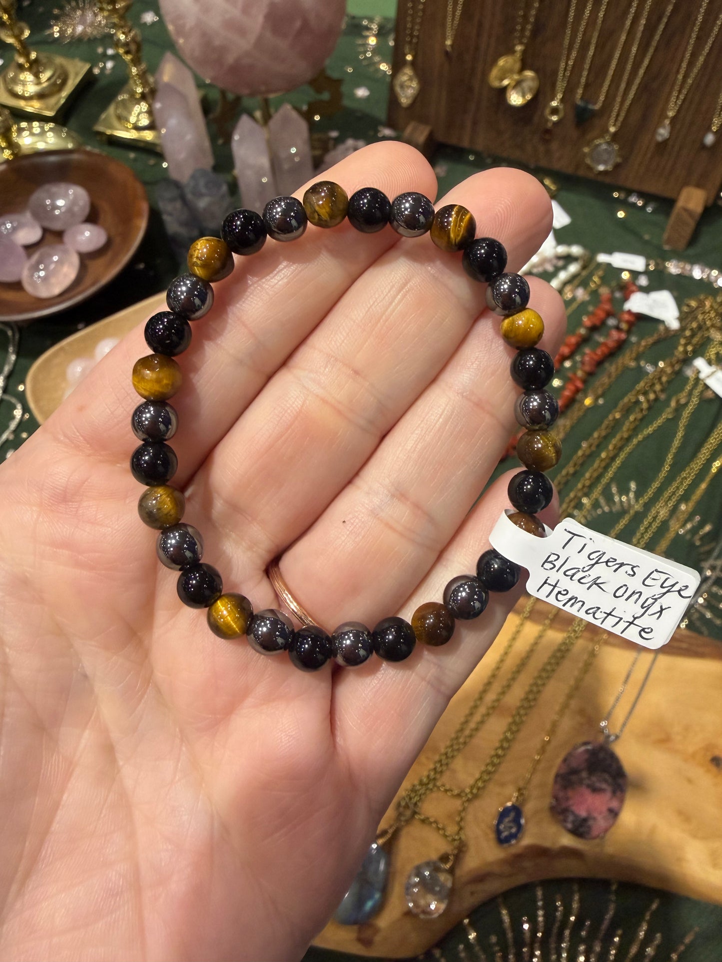 Tigers Eye, Hematite, Black Onyx Protection Bracelet 6mm